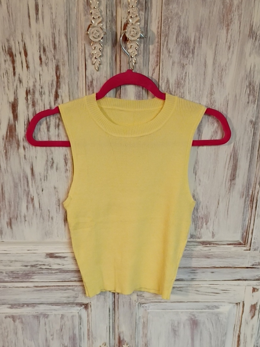 Sleeveless Rib Knit Top - Yellow